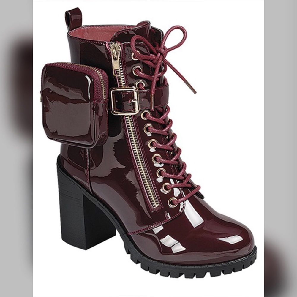 🍷 Merlot Patent Combat Booties